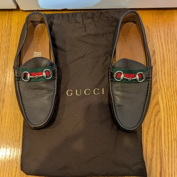 GUCCI 322741 Brown Leather Driver Horsebit Web Men\'s Loafers 8.5UK - 9.5US Gucci Loafer Blue Casual Shoes for Men for sale | eBay main image 4